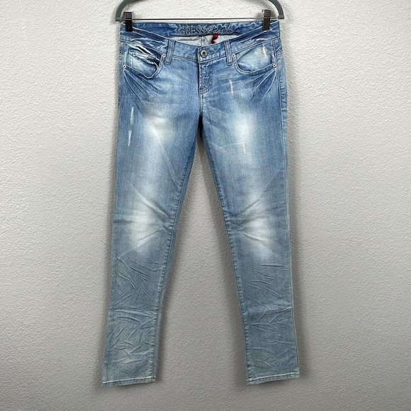 Vintage Guess Low Rise Skinny Jeans Light Wash Faded Y2K Sz 27 - Picture 1 of 13